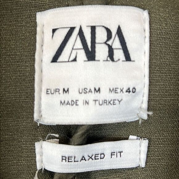 Zara Unisex Relaxed Fit Olive Green Frayed Hem‎ 100% Cottage Jacket Size M - Picture 6 of 13